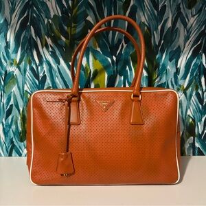Prada Perforated Leather Bowling Bag